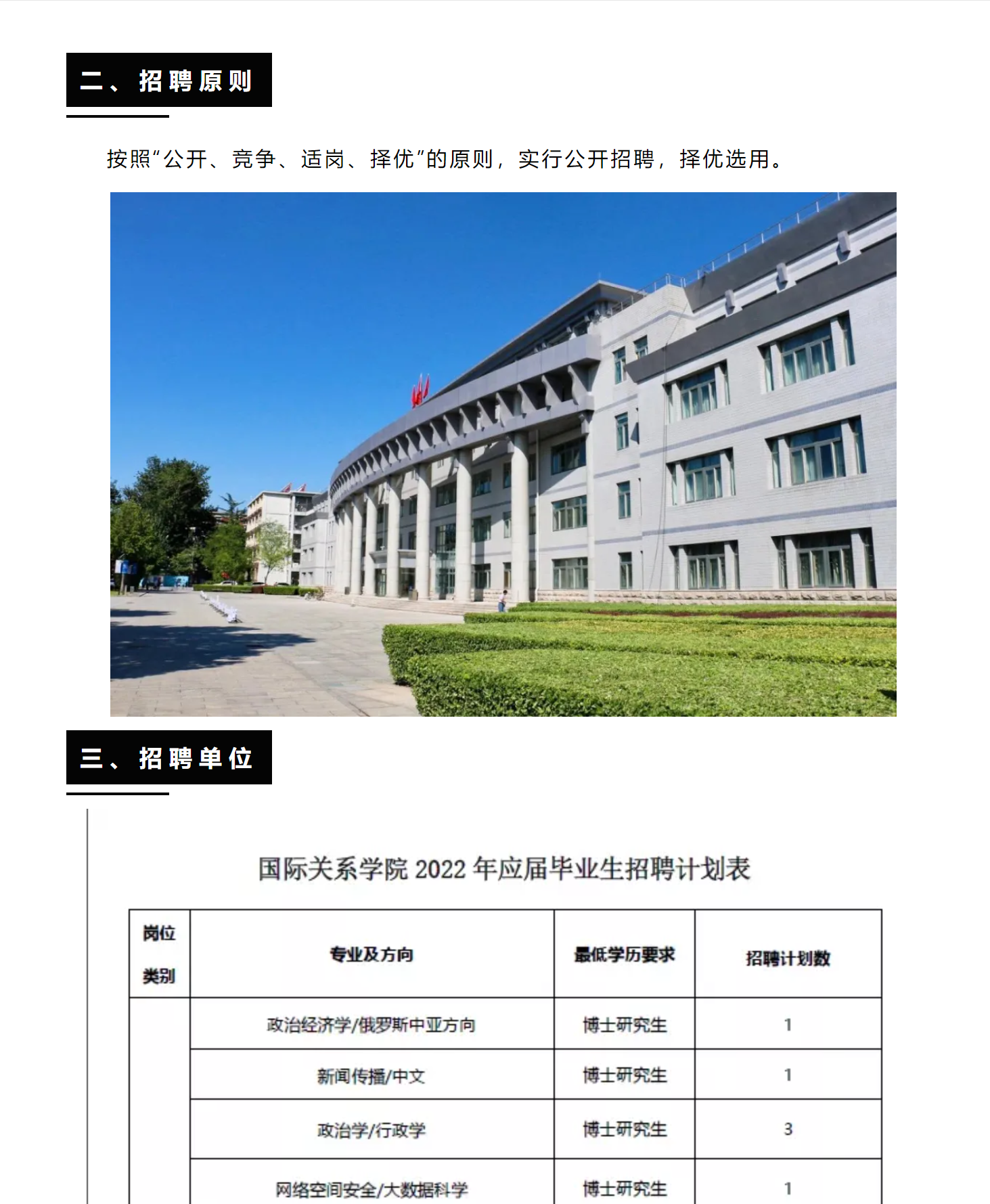 国际关系学院2022年应届毕业生招聘启事